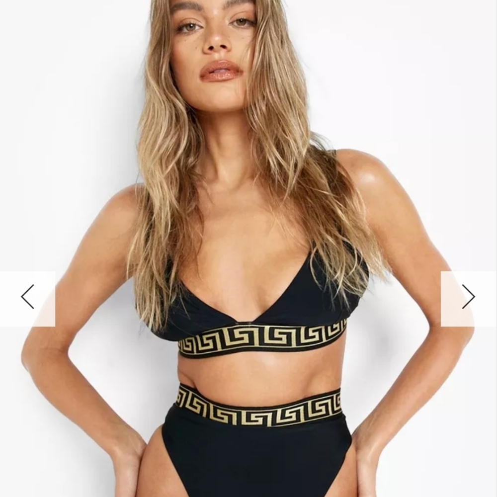 Bikini Top 😎 Geo Tape Plunge 🖤💛